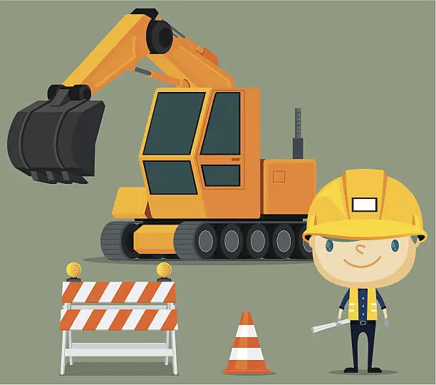 Vector illustration of Construction Truck and Contractor