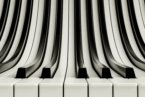 Abstract infinite piano keys go up. Abstract 3d illustration of wavy piano keys