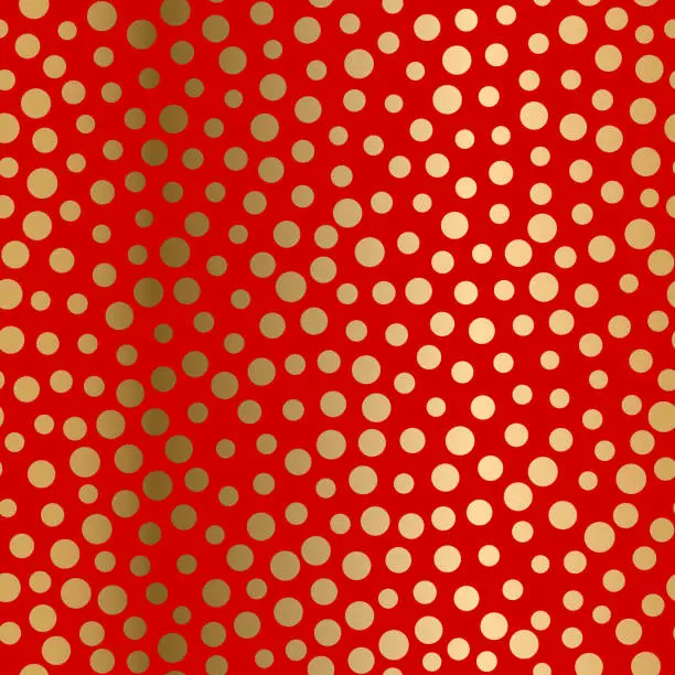 Vector illustration of Golden dots on red background seamless pattern