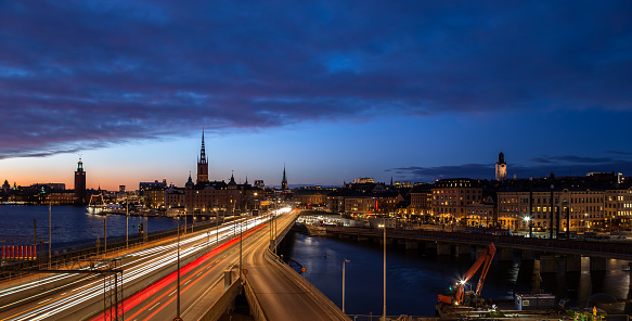 Local traffic in Stockholm twilight sky old town view Sweden Scandinavia Northern Europe