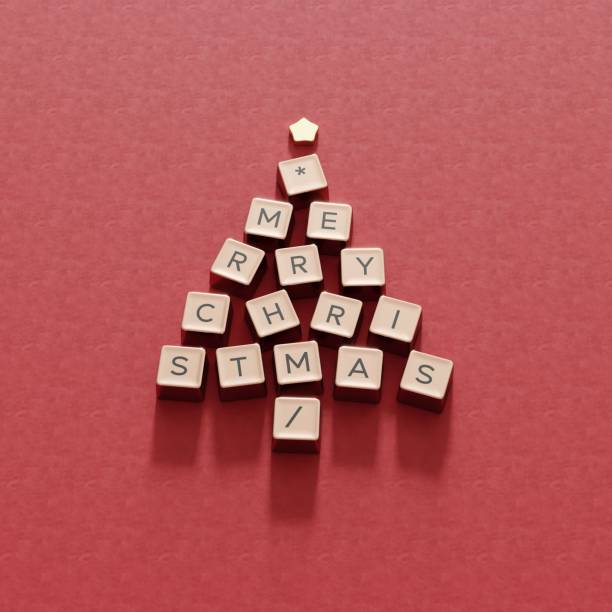 istock Christmas Tree Symbol made by golden Computer keys cap on red color background. Minimal Christmas idea concept flat lay. 3D Rendering 1801754187
