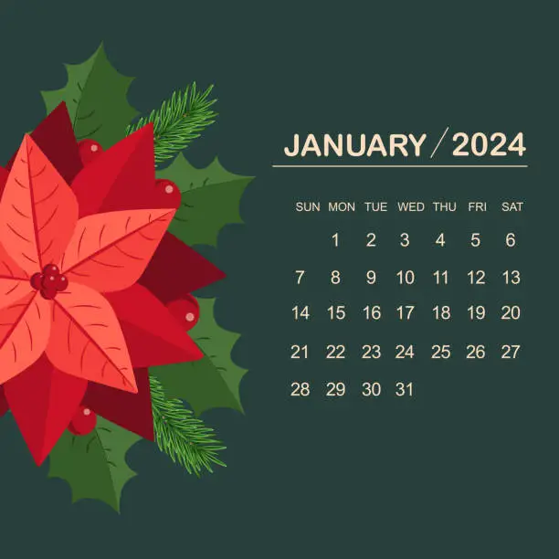 Vector illustration of Calendar 2024 - calendar with floral pattern. Vector Colorful Art Design