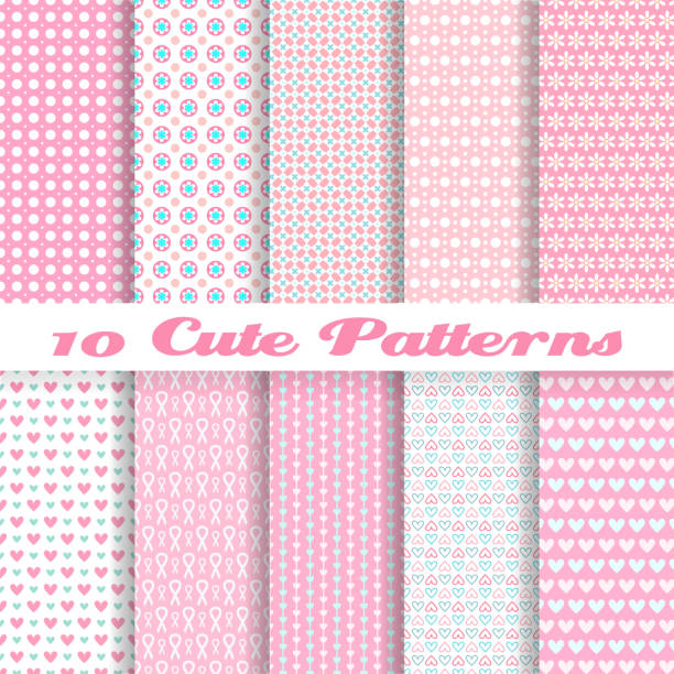 ilustraciones, imágenes clip art, dibujos animados e iconos de stock de diez sin costuras vector rosa patrón de papel tapiz - femininity pattern female backgrounds