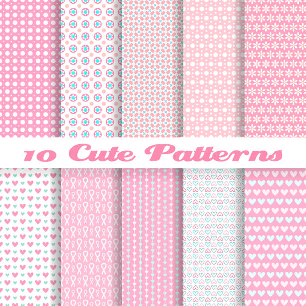 10 원활한 핑크 벡터 벽지용 패턴 - femininity pattern female backgrounds stock illustrations