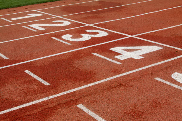 istock red plastic runway in a sports ground 1801796530