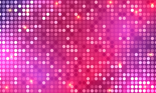 Futuristic Pink shining dots lights background with glowing stars. Digital mosaic. Pink shining dots background, network concept. Digital display. Led screen with glowing neon blue and pink dot lights. Vector EPS10.