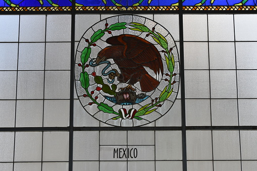 Seal of Mexico on stained glass at Chapultepec Castle