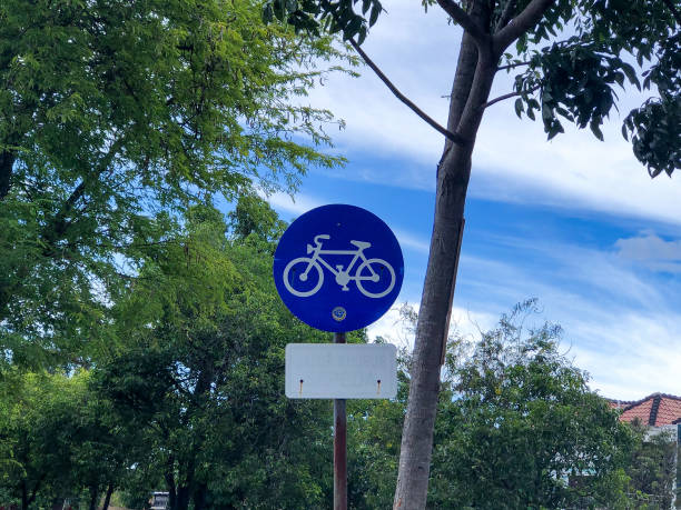istock Blue bike lane sign 1801852076