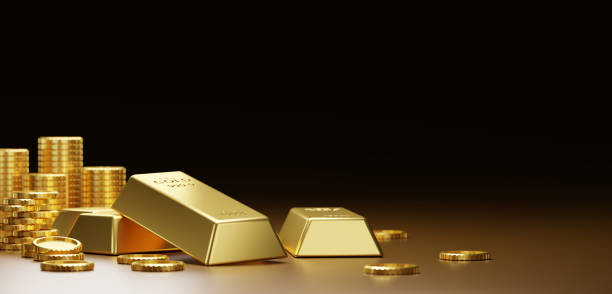 istock Gold bars and coins on black background 3D render 1801859463