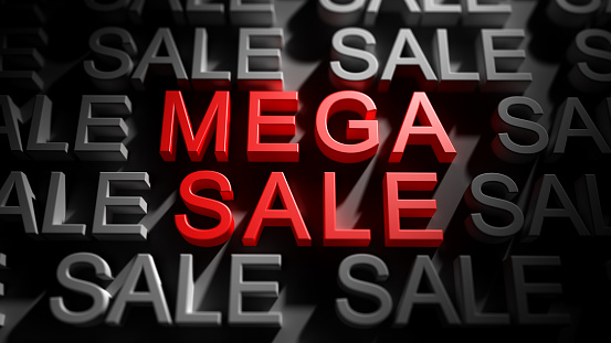 Red text MEGA SALE on the black background. Black Friday advertisement banner