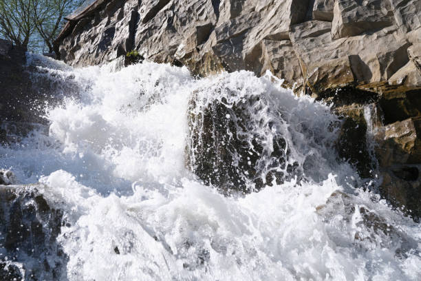 River flowing through rocks and stones. Factors affecting the flow of the river concept