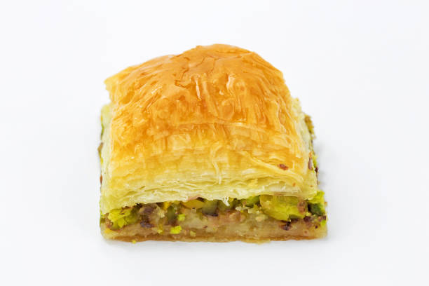 istock Top view of baklava with pistachios on white background. 1801891412