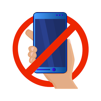 Do not use telephone. Silent mode handphone. Smartphone use restriction sign. Smartphone ban symbol. Stock vector illustration