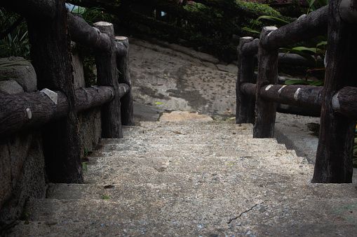 The steps along the Chin Swee Caves Temple in Genting Highlands, Pahang, Malaysia.