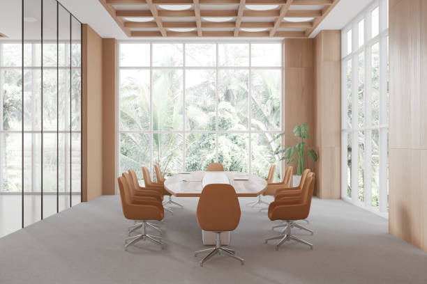 istock Beige and wooden board room interior 1801916913