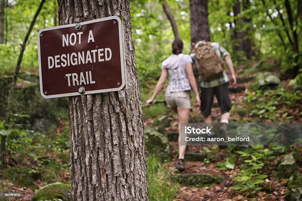 Off the beaten path. A couple hiking in the woods off the beaten path. Activity Stock Photo