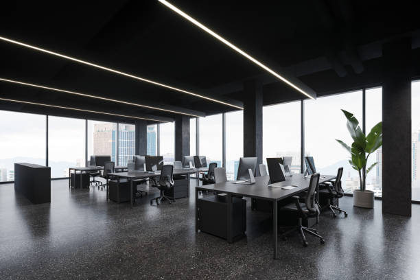 istock Gray industrial style open space office corner 1801924897