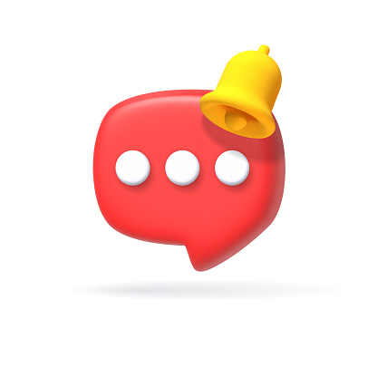 3D speech bubble icon with alert notice. Symbol of feedback, new messages, chatting or comment. 3d bubble Vector illustration