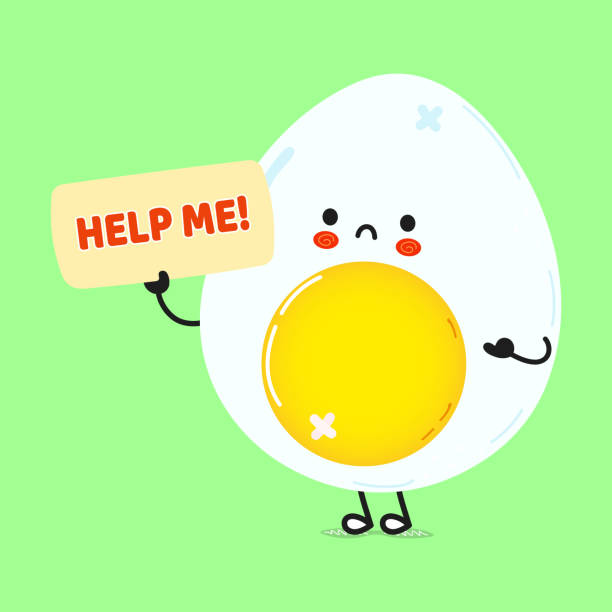 Sick Egg asks for help character Cute sad Egg asks for help character. Vector hand drawn cartoon kawaii character illustration icon. Isolated on green background. Suffering unhealthy Egg character concept quail egg cartoon stock illustrations