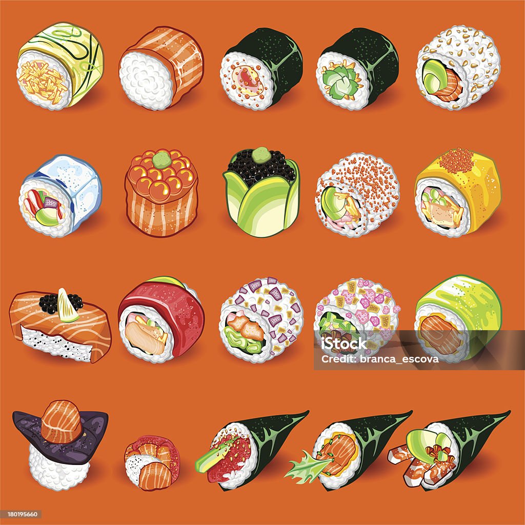 Japanese Sushi Collection Set An Illustration Of Japanese Sushi Sashimi Collection Set. Useful As Icon, Illustration And Background For Japanese Food. Animal Egg stock vector