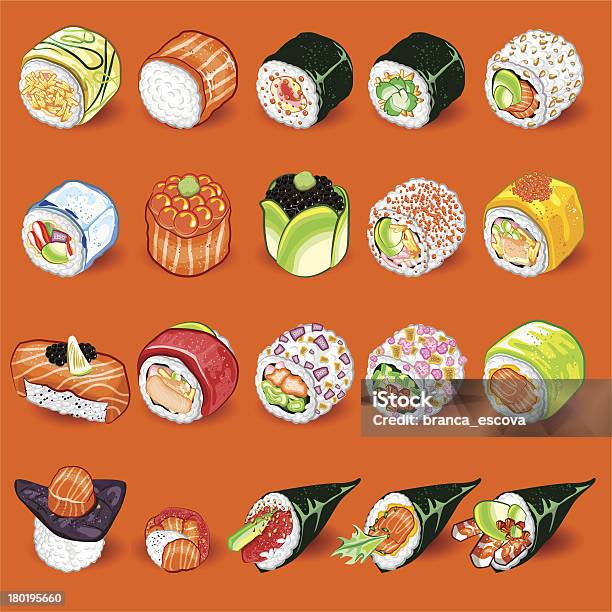 Japanese Sushi Collection Set Stock Illustration - Download Image Now - Animal Egg, Asian Culture, Avocado