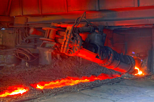 iron works blast furnace taphole, closeup of photo