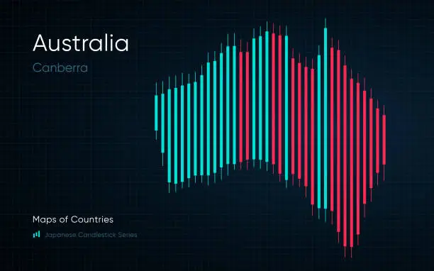 Vector illustration of Australia map is shown in a chart with bars and lines.