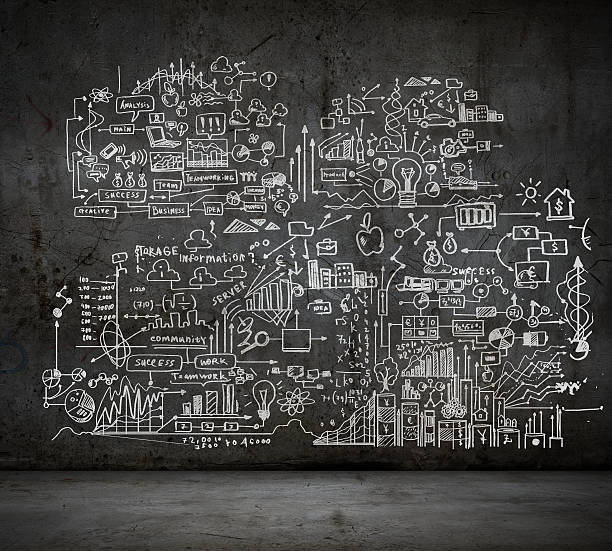 istock Business sketch on a dark grey wall with grey floor 180197753