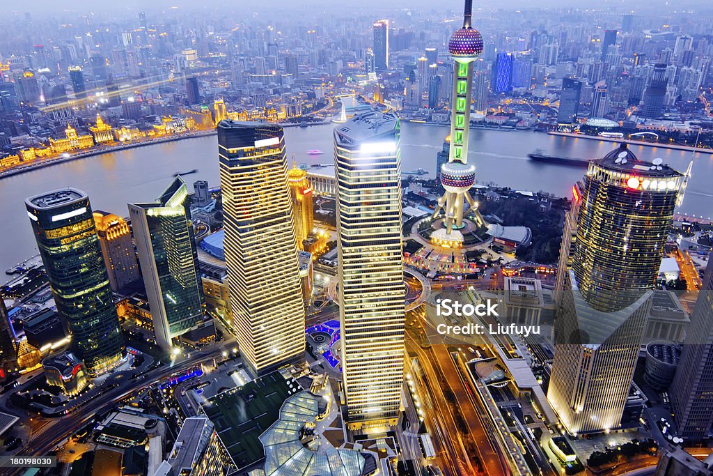 shanghai aerial view of shanghai at night from jinmao building Aerial View Stock Photo