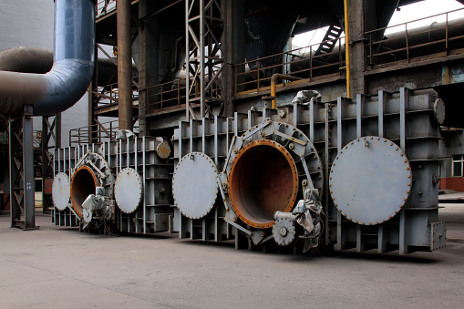 large mechanical equipment in a factory, closeup of photo