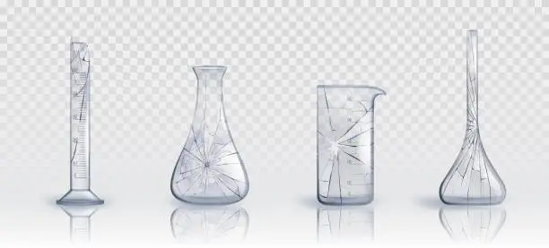 Vector illustration of Broken lab medical glass tube test equipment set