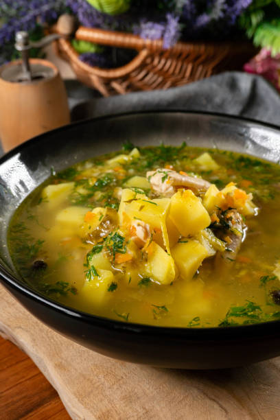 istock Cucumber soup in dark bowl. 1802059149