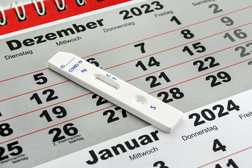 German calendar 2023 December and Corona Rapid Antigen Test