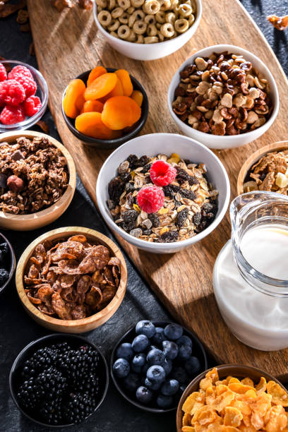 istock Breakfast cereal products and fresh fruits 1802060100