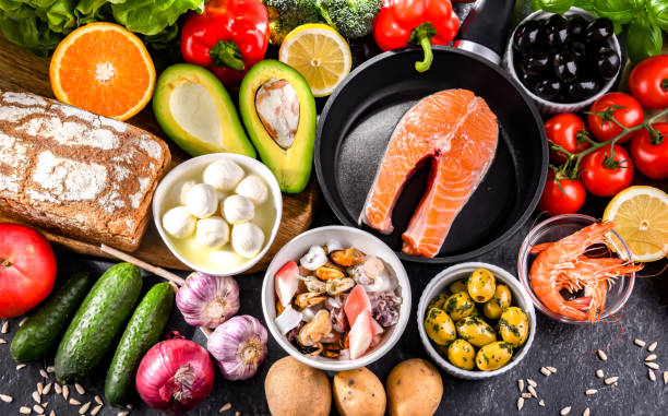 istock Food products representing the Mediterranean diet 1802063828