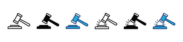 Auction hammer line icon set. Judge gavels, auction hammer, law, court tribunal icon symbol collection in line and flat style. Knock the hammer of justice. Vector illustration Auction hammer line icon set. Judge gavels, auction hammer, law, court tribunal icon symbol collection in line and flat style. Knock the hammer of justice. Vector illustration e auction stock illustrations