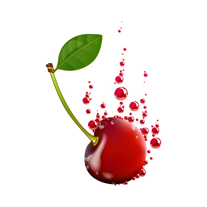 Vector Illustration of a Cherry Falling in Liquid