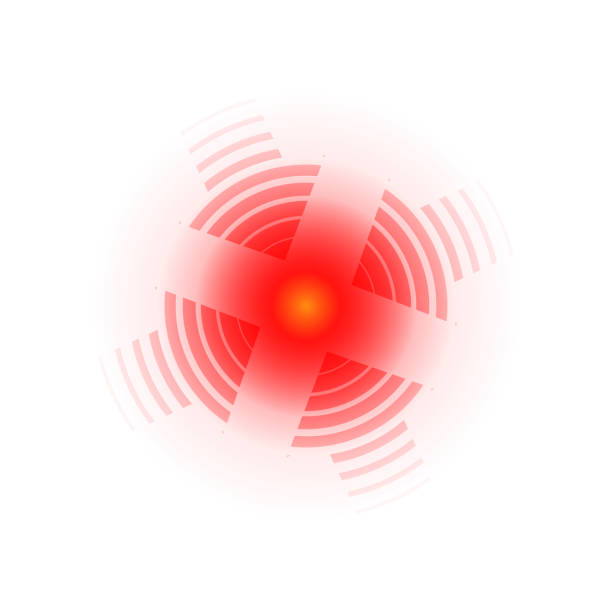 Pain red circle or localization mark, aching place sign, abstract symbol of pain, sore spot or hurt body part marker Pain red circle or localization mark, aching place sign, abstract symbol of pain, sore spot or hurt body part marker, design element for painkiller advertisement and medical information posters pain points stock illustrations