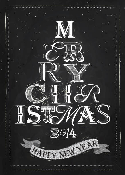 ilustrações de stock, clip art, desenhos animados e ícones de merry lettering árvore de natal de letras giz - new years eve 2014 christmas retro revival