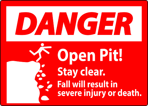 Danger Sign Open Pit Stay Clear Fall Will Result In Severe Injury Or Death