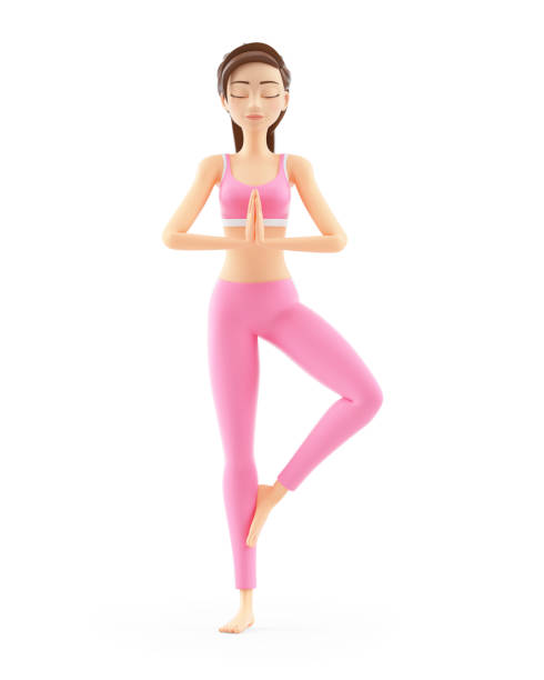 istock 3d sporty woman in yoga tree pose 1802103851
