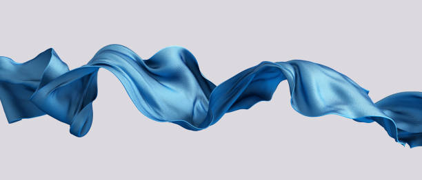 istock Flying blue silk textile fabric background. Smooth elegant Satin cloth. 3d rendering 1802109627