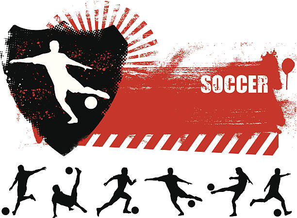 grunge-fußball-banner mit viele spieler - soccer vector silhouette professional sport stock-grafiken, -clipart, -cartoons und -symbole