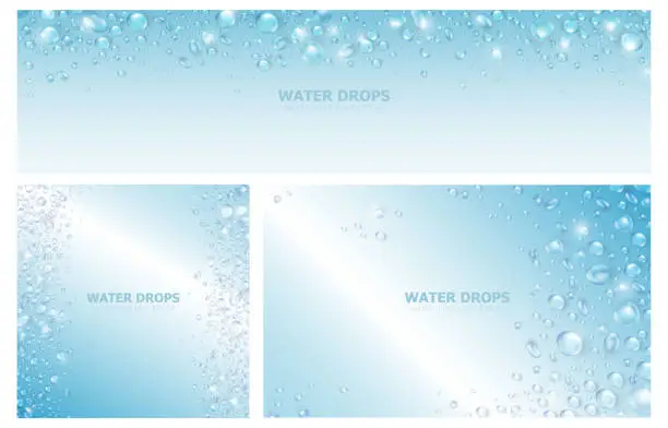 Vector illustration of Soft blue wallpapers with realistic 3d pure water drops or condensation on surface.