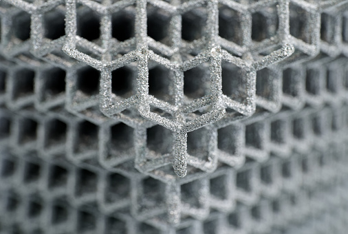 Openwork three-dimensional lattice, matrix, shallow depth of field, abstract modern technology concept background