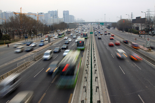 BEIJING - JANUARY 17: The traffic on the highway on January 17, 2014, Beijing, China.