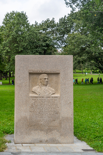 Memorial for Commodore John Barry in Boston Common on the Freedom Trail in Boston, Massachusetts, USA.