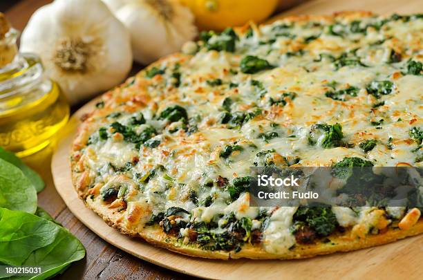 Spinach Pizza Stock Photo - Download Image Now - Pizza, Spinach, No People