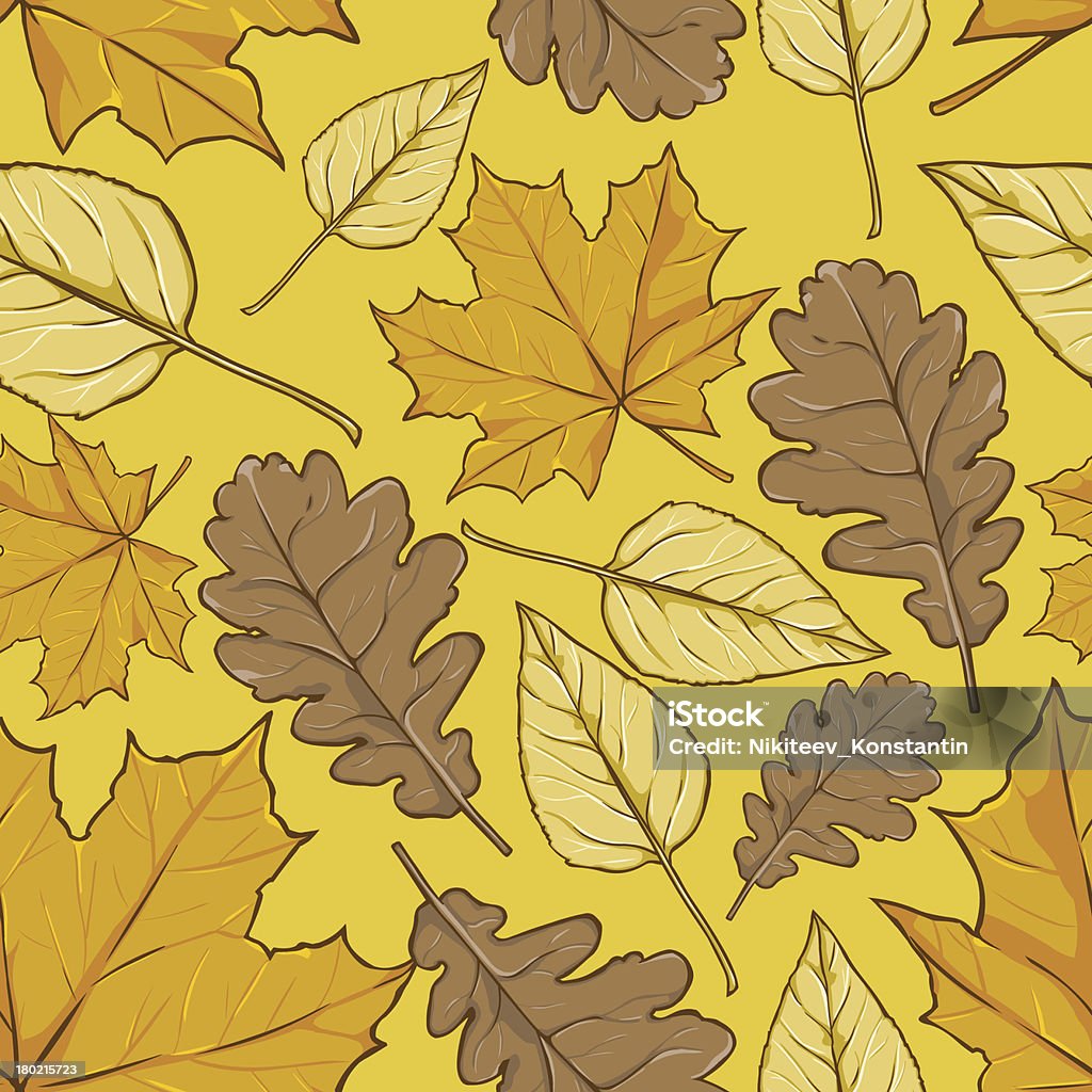 vector patrón de otoño hojas sobre fondo amarillo - arte vectorial de Abstracto libre de derechos