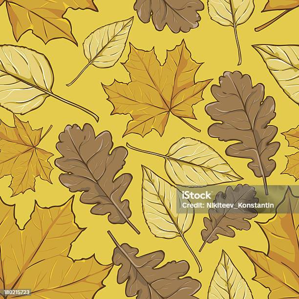 Векторный Рисунок Осенние Листья На Желтом Фоне — стоковая векторная графика и другие изображения на тему Абстрактный - Абстрактный, Без людей, Без усилий